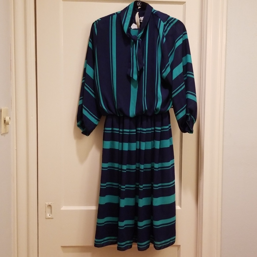 Vintage Navy/Green Striped Dress